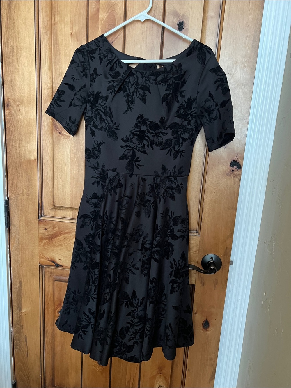 Black Floral Burnout Fit-and-Flare Midi Dress